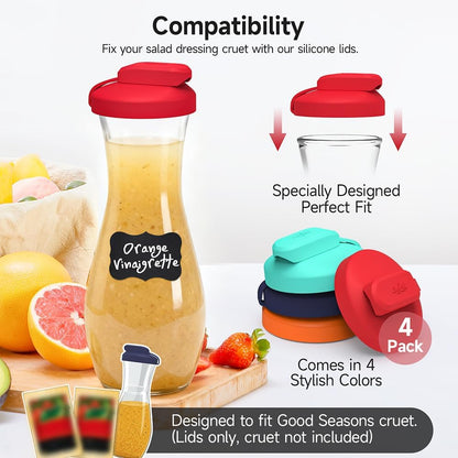 Silicone Replacement Lids Fit Good Seasons Cruet Bottle, 4 Pack