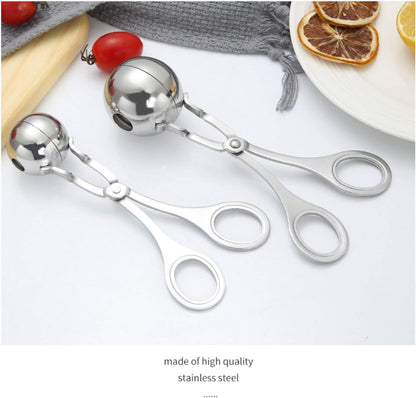 2 PCS Stainless Steel Meat Baller Tongs, Meatball Scoop Maker for Meatball, Cake, Ice Cream, Melon Fruits, Kitchen Tool, Ball Size 1.38" & 1.78"
