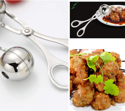 2 PCS Stainless Steel Meat Baller Tongs, Meatball Scoop Maker for Meatball, Cake, Ice Cream, Melon Fruits, Kitchen Tool, Ball Size 1.38" & 1.78"