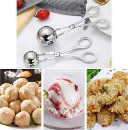 2 PCS Stainless Steel Meat Baller Tongs, Meatball Scoop Maker for Meatball, Cake, Ice Cream, Melon Fruits, Kitchen Tool, Ball Size 1.38" & 1.78"