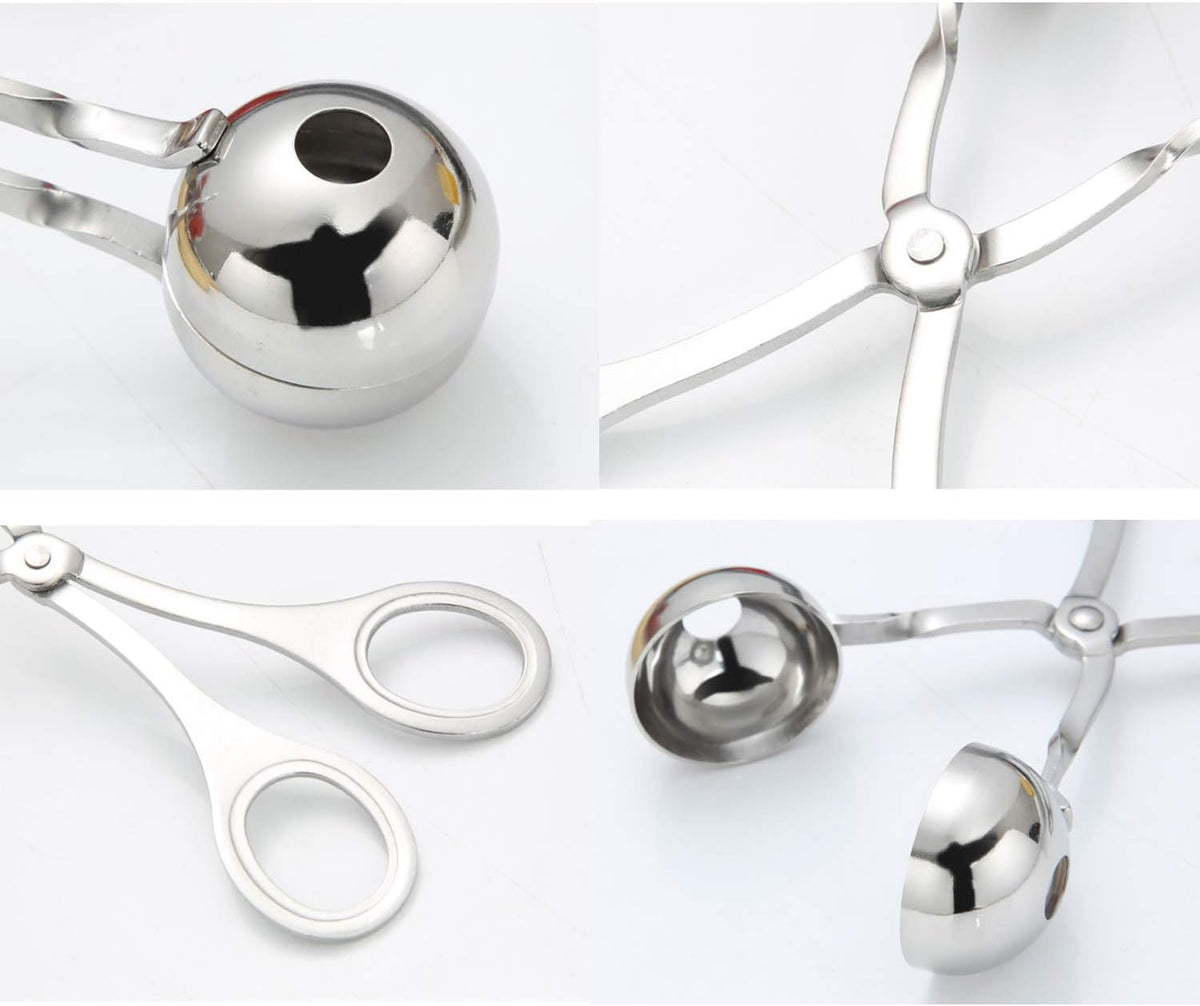 2 PCS Stainless Steel Meat Baller Tongs, Meatball Scoop Maker for Meatball, Cake, Ice Cream, Melon Fruits, Kitchen Tool, Ball Size 1.38" & 1.78"