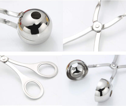 2 PCS Stainless Steel Meat Baller Tongs, Meatball Scoop Maker for Meatball, Cake, Ice Cream, Melon Fruits, Kitchen Tool, Ball Size 1.38" & 1.78"