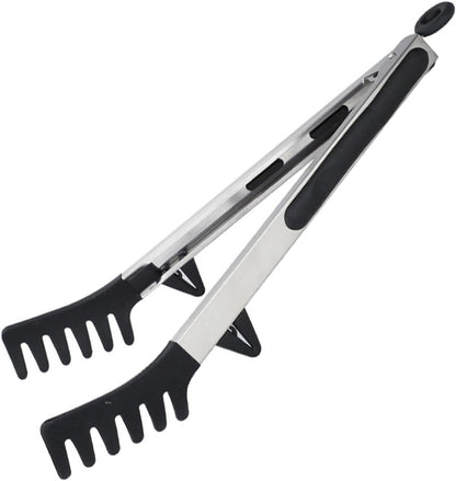 Upgraded Silicone Spaghetti Spoon & Pasta Tong,Non-stick Sturdy Pasta Fork with Teeth,Stainless Steel Handle Spaghetti Tong, Food Clip for Spaghetti Noodles,Server Spoon for Cooking and Serving(Black)