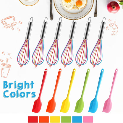 24 Pcs Rainbow Silicone Spatula and Whisk Bulk for Cooking, 10 Inch