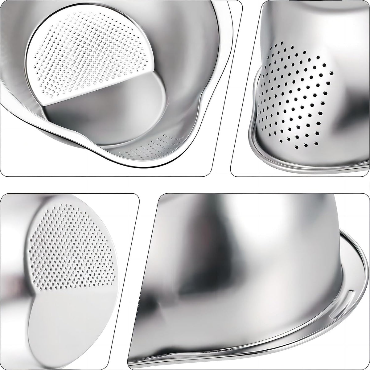 4-in-1 Rice Washing Bowl - Rice Washer Strainer Bowl - Stainless Steel Colander for Quinoa, Fruit and Vegetable Wash - Multi-Purpose Rice Strainer and Colander for Kitchen (1 Pack)