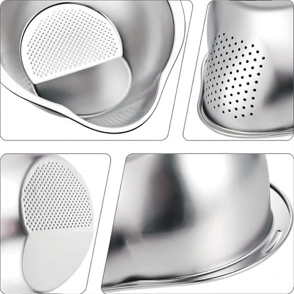 4-in-1 Rice Washing Bowl - Rice Washer Strainer Bowl - Stainless Steel Colander for Quinoa, Fruit and Vegetable Wash - Multi-Purpose Rice Strainer and Colander for Kitchen (1 Pack)