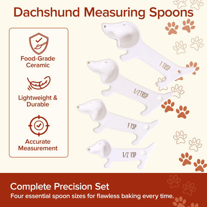Dachshund Gifts Measuring Spoons Set of 4, Cute Kitchen Accessories Decor | Ceramic Weiner Dog Gifts for Women, Unique Teaspoon Measuring Spoons, Fun Dachshund Decor Weenie Baking Gifts for Dog Lovers