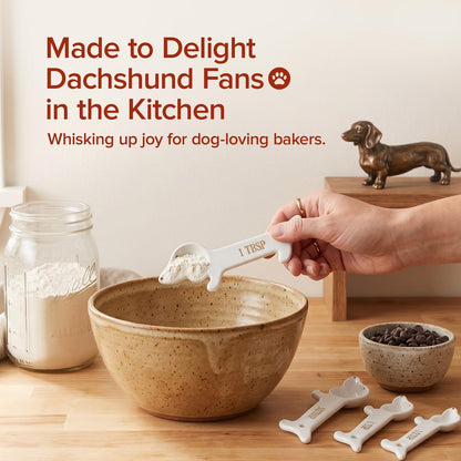 Dachshund Gifts Measuring Spoons Set of 4, Cute Kitchen Accessories Decor | Ceramic Weiner Dog Gifts for Women, Unique Teaspoon Measuring Spoons, Fun Dachshund Decor Weenie Baking Gifts for Dog Lovers