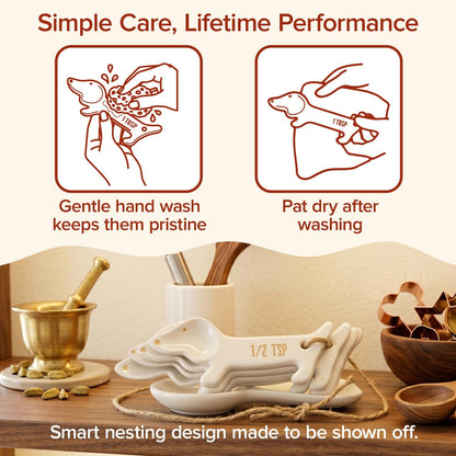 Dachshund Gifts Measuring Spoons Set of 4, Cute Kitchen Accessories Decor | Ceramic Weiner Dog Gifts for Women, Unique Teaspoon Measuring Spoons, Fun Dachshund Decor Weenie Baking Gifts for Dog Lovers