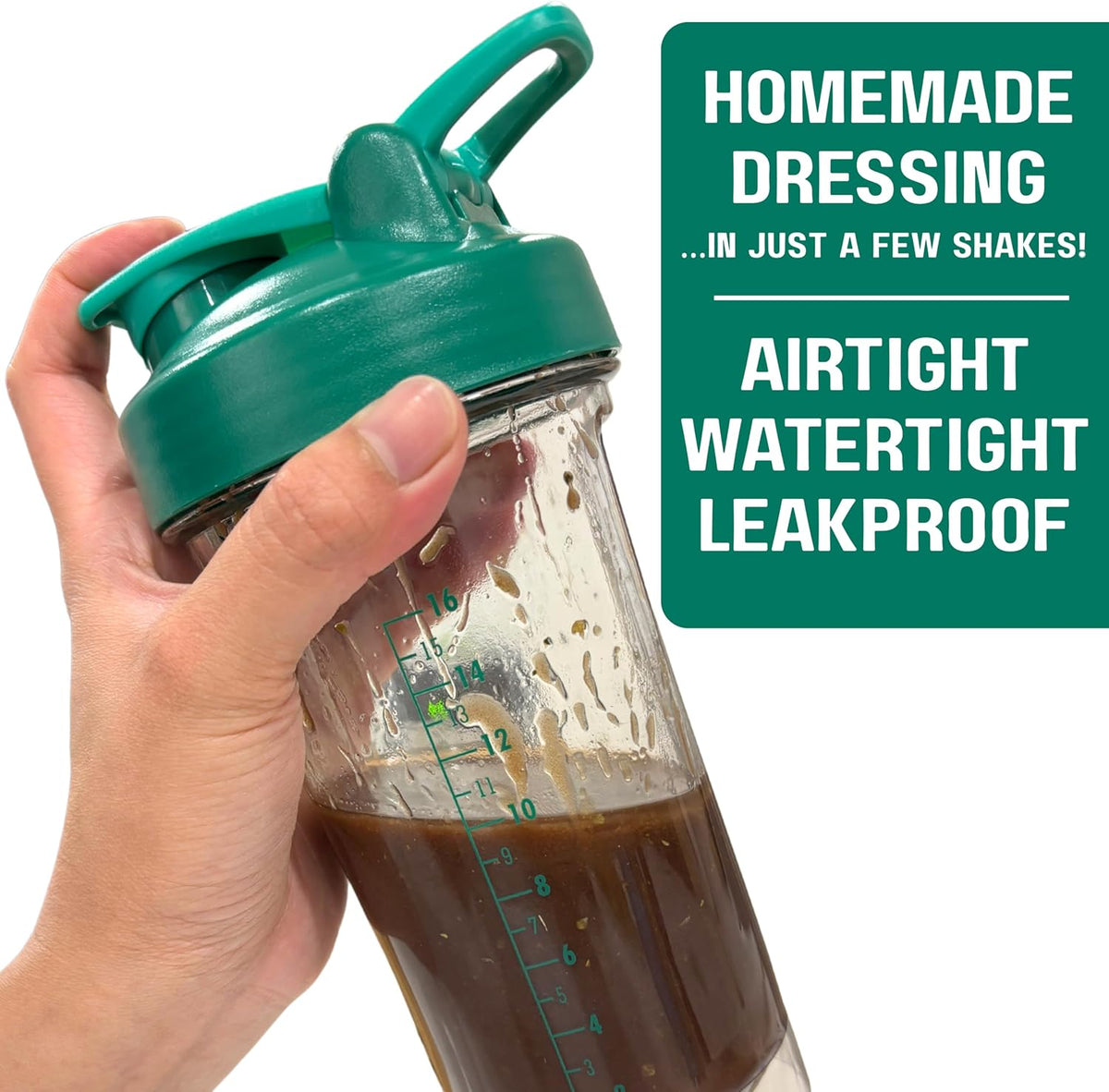 Salad Dressing Shaker Bottle with Recipe Cards | Just Measure to the Line and SHAKE! | Over 40 Chef-Inspired Recipes | Dressings, Sauces, Marinades, Dry Rubs | Nutrition Facts | BPA-Free Bottle