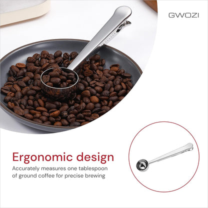 Coffee Scoop Clip 12 Pcs - Stainless Steel Tablespoon Measure Spoon with Clip - Coffee Scoop for Ground Coffee - Measuring Spoon for Ground Coffee & Beans, Tea, Sugar, Milk Powder, Ice Cream