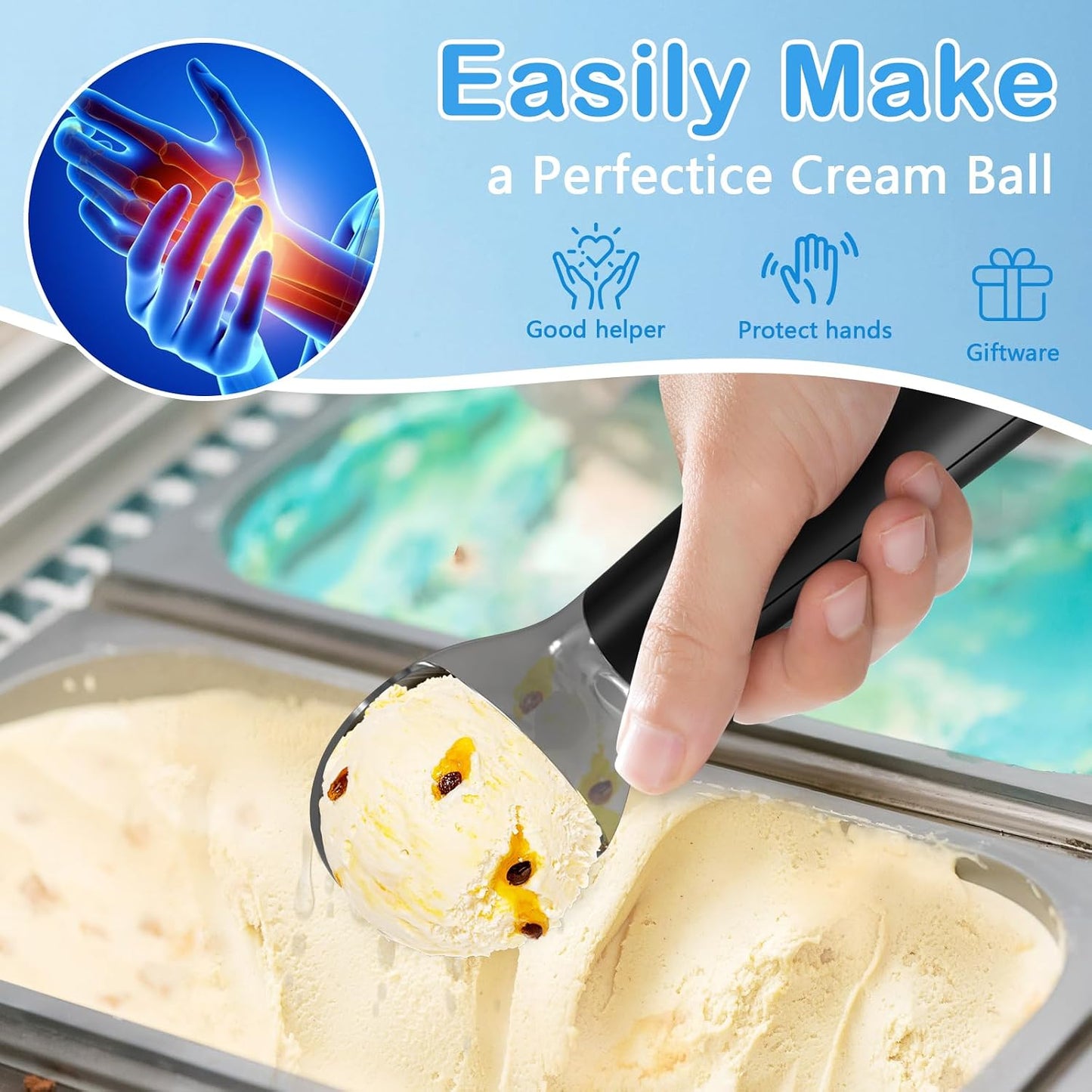 Electric Heated Ice Cream Scoop - Rechargeable Icecream Scoop with LED Display, IP67 Waterproof, Professional lce Cream Scoop for Hard lce Cream (Black)