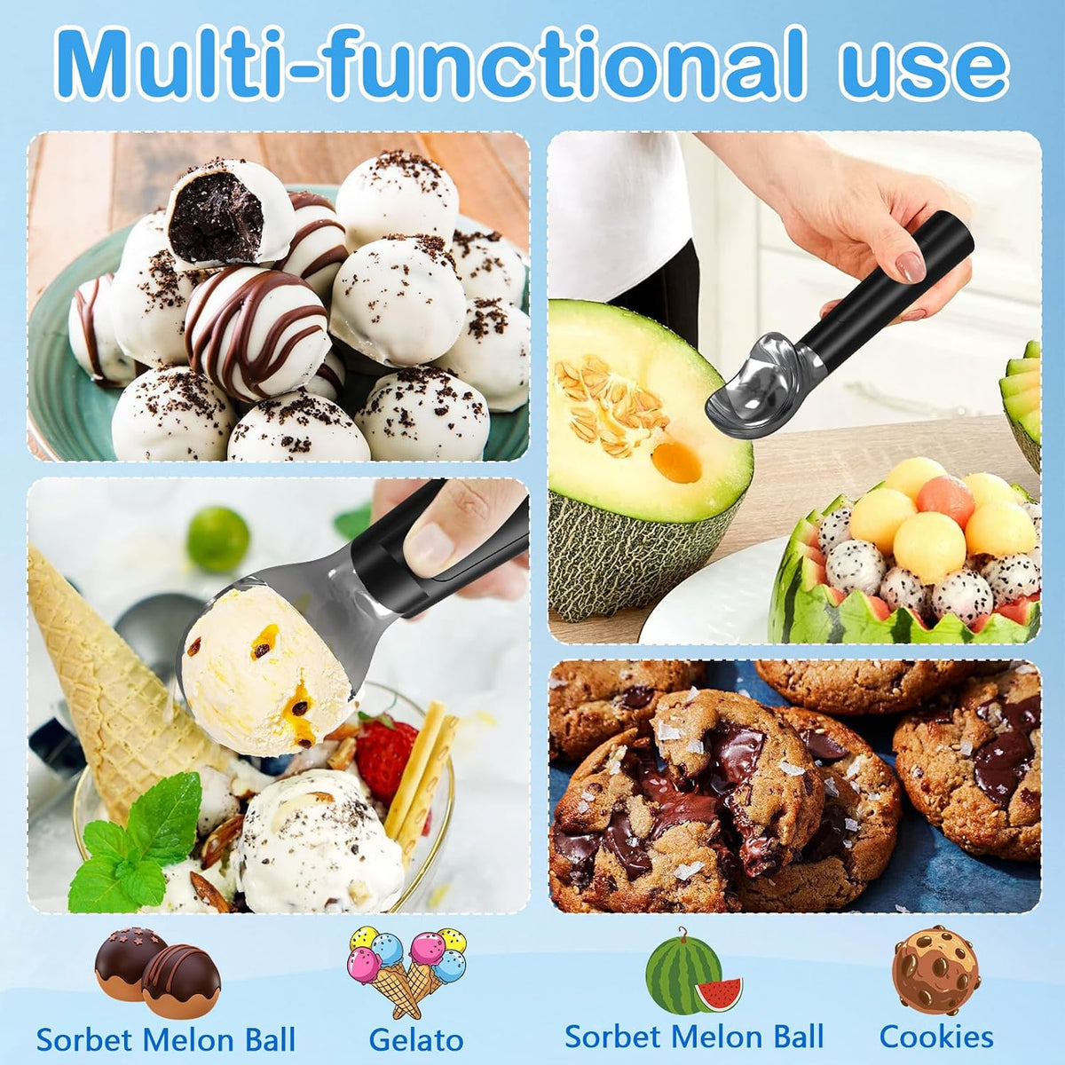 Electric Heated Ice Cream Scoop - Rechargeable Icecream Scoop with LED Display, IP67 Waterproof, Professional lce Cream Scoop for Hard lce Cream (Black)