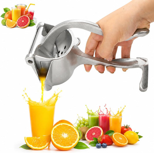 Bar Juicer, Fruit Juice Handheld Press Squeezer With Seed Filter, Heavy Duty Aluminum Alloy Hand Manual Extractor for Single Citrus Orange Pomegranates Apple Fruit Lemon Lime (Silver - 8 inch)