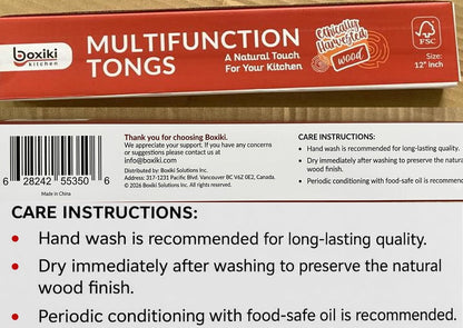 3-in-1 Kitchen Tongs & Pasta Server – 12 Inch Walnut Multifunction Tongs with Slotted Forked & Flat Tips for Pasta, Salad, Cooking and More – Elegant, Heat-Resistant Food Tongs for Home Cooks & Chefs