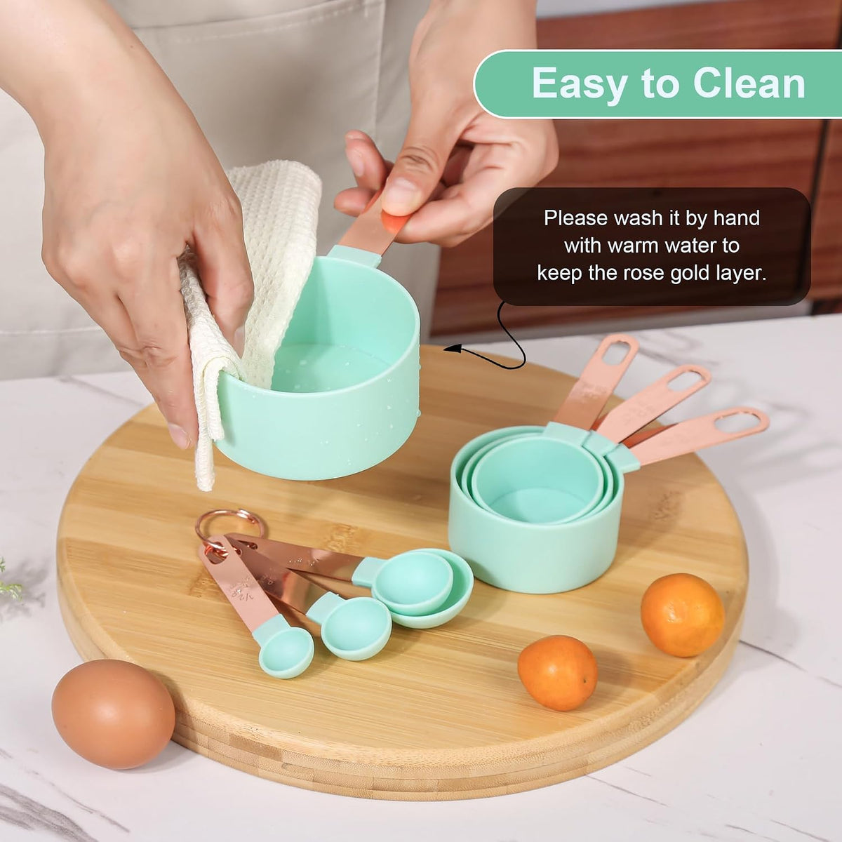 8-Piece Stackable Rose Gold Stainless Steel Handled Measuring Cups