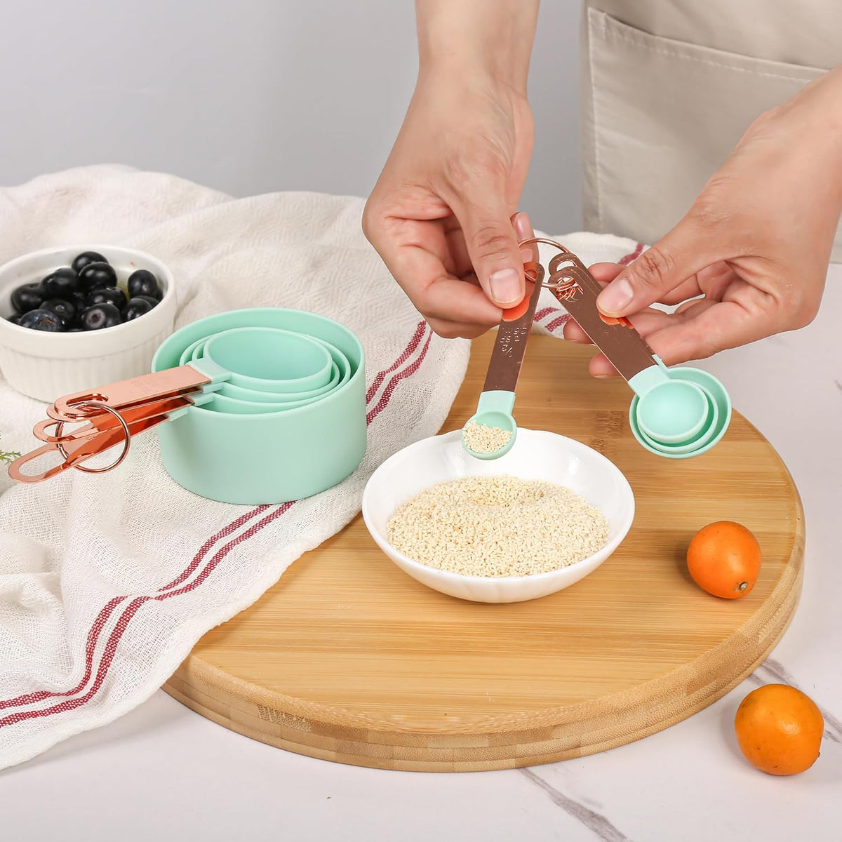 8-Piece Stackable Rose Gold Stainless Steel Handled Measuring Cups