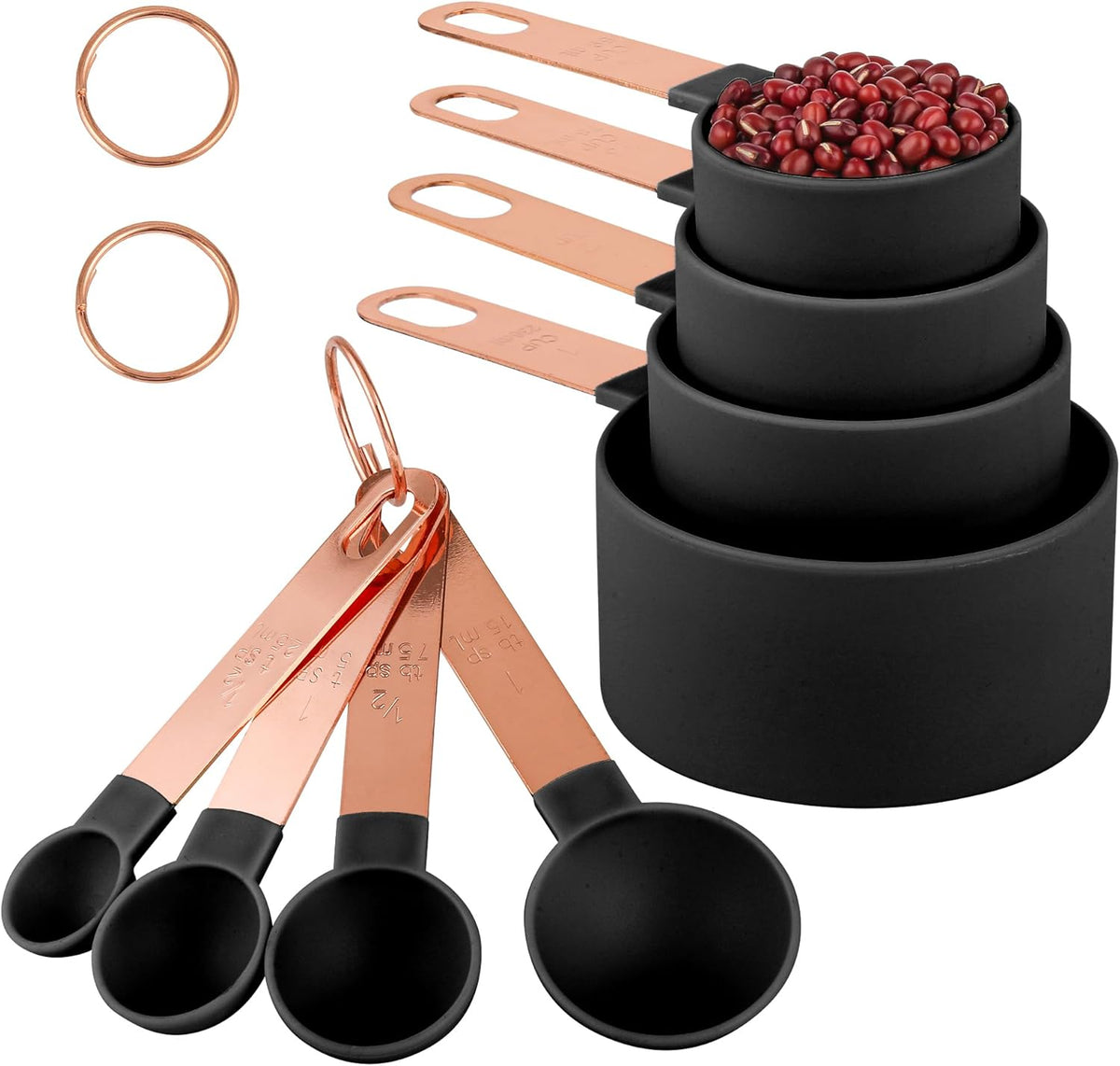 8-Piece Stackable Rose Gold Stainless Steel Handled Measuring Cups