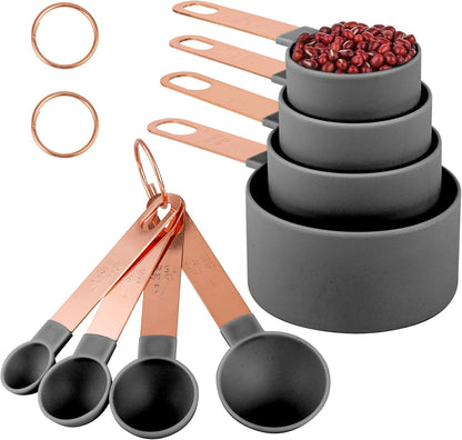 8-Piece Stackable Rose Gold Stainless Steel Handled Measuring Cups
