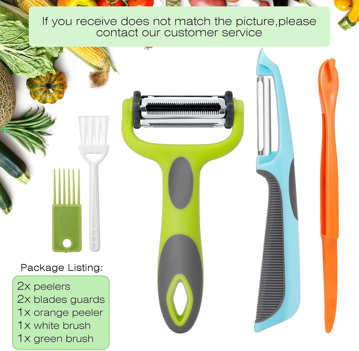 Julienne Peeler, Potato Vegetable Peeler for Kitchen, I and Y Potato Peelers for Apple Fruit Carrot Zucchini Cucumber Veggie, 3 in 1 Blade Spin Design, Anti-Slip Handle