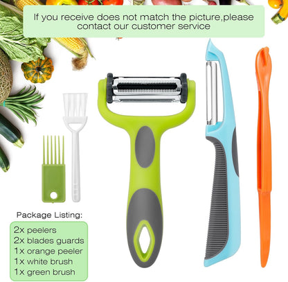 Julienne Peeler, Potato Vegetable Peeler for Kitchen, I and Y Potato Peelers for Apple Fruit Carrot Zucchini Cucumber Veggie, 3 in 1 Blade Spin Design, Anti-Slip Handle