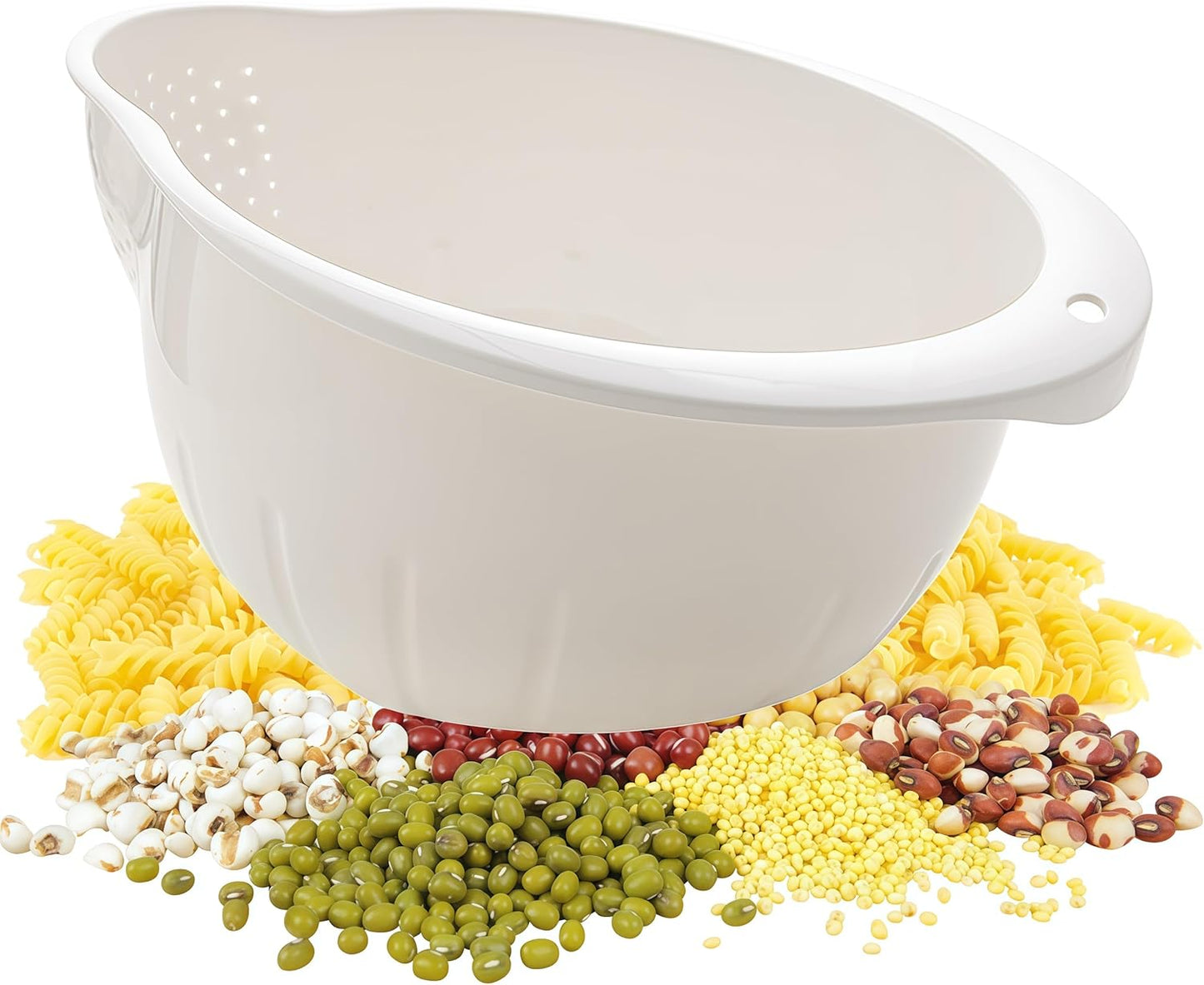 DOPMEP Rice Washer Strainer Bowl Stainless Steel Colander with Side Drainer | Ideal for Soaking, Washing, Cleaning, and Rinsing Rice, Fruits, Vegetables & Beans, Versatile Kitchen Tool