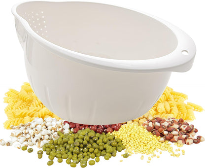 DOPMEP Rice Washer Strainer Bowl Stainless Steel Colander with Side Drainer | Ideal for Soaking, Washing, Cleaning, and Rinsing Rice, Fruits, Vegetables & Beans, Versatile Kitchen Tool