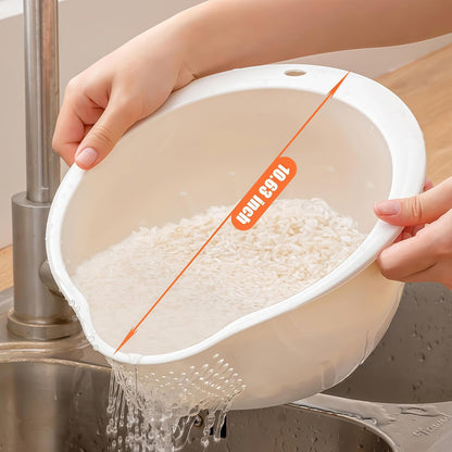 DOPMEP Rice Washer Strainer Bowl Stainless Steel Colander with Side Drainer | Ideal for Soaking, Washing, Cleaning, and Rinsing Rice, Fruits, Vegetables & Beans, Versatile Kitchen Tool