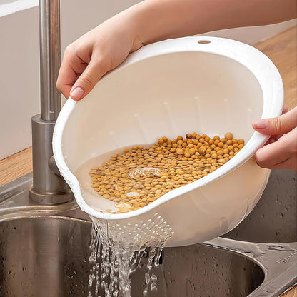 DOPMEP Rice Washer Strainer Bowl Stainless Steel Colander with Side Drainer | Ideal for Soaking, Washing, Cleaning, and Rinsing Rice, Fruits, Vegetables & Beans, Versatile Kitchen Tool