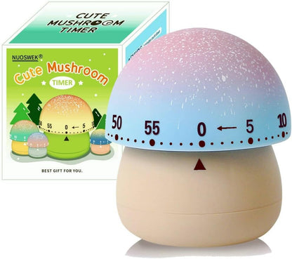 Mechanical Kitchen Timer, Cute Mushroom Timers for Kids, Wind Up 60 Minutes Manual Countdown Timer for Classroom, Home, Study and Cooking (Green Base)