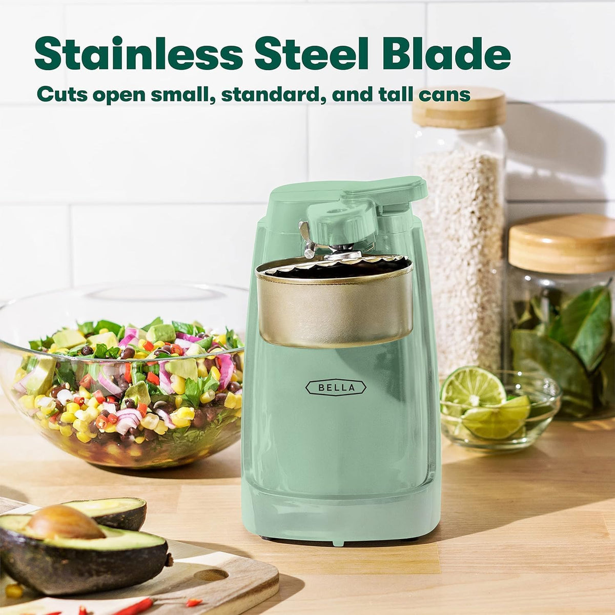 Electric Can Opener and Knife Sharpener, Jar and Bottle Opener, Sage
