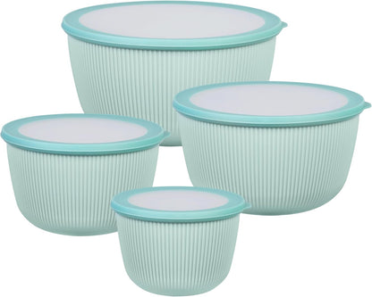 BoxedHome 4.97 Quarts Mixing Bowls with Lids - 8 Piece Plastic Nesting Bowl Set includes 4 Prep Bowls and 4 Lids, Microwave and Dishwasher Safe, Green