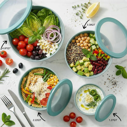BoxedHome 4.97 Quarts Mixing Bowls with Lids - 8 Piece Plastic Nesting Bowl Set includes 4 Prep Bowls and 4 Lids, Microwave and Dishwasher Safe, Green