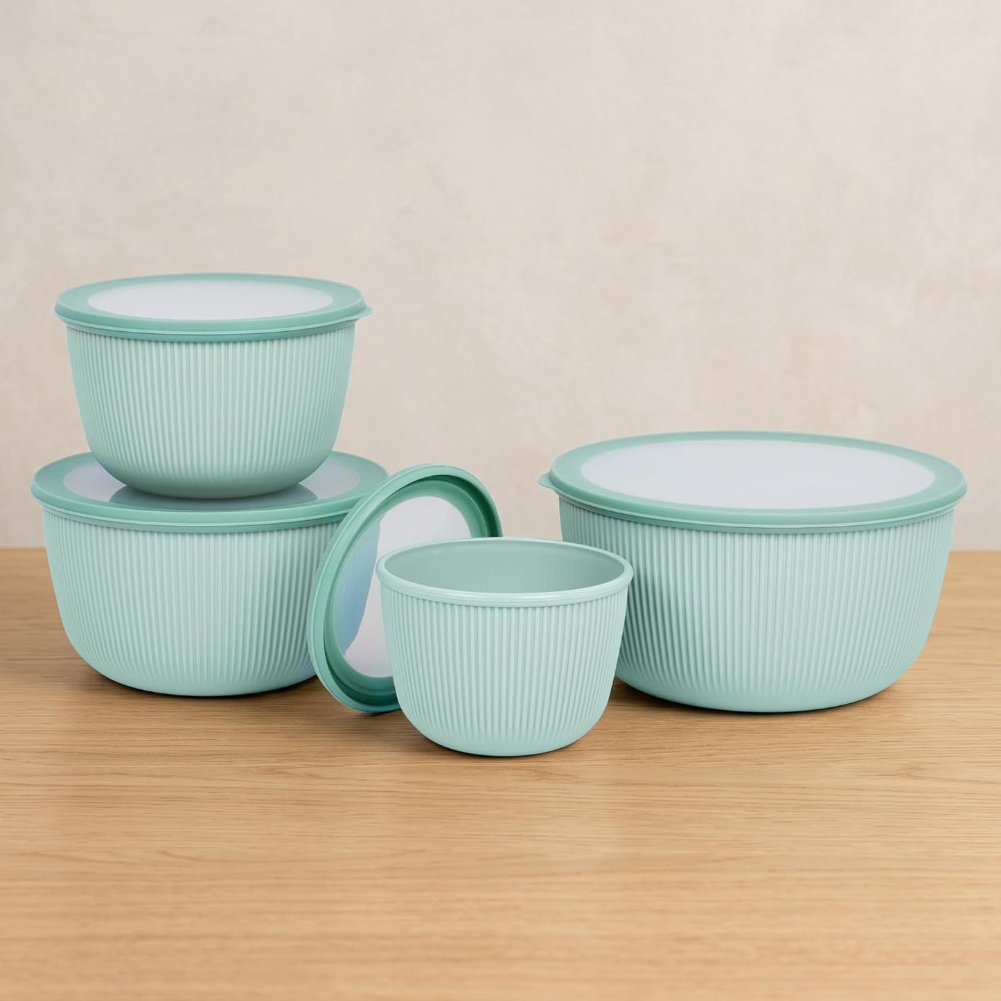 BoxedHome 4.97 Quarts Mixing Bowls with Lids - 8 Piece Plastic Nesting Bowl Set includes 4 Prep Bowls and 4 Lids, Microwave and Dishwasher Safe, Green