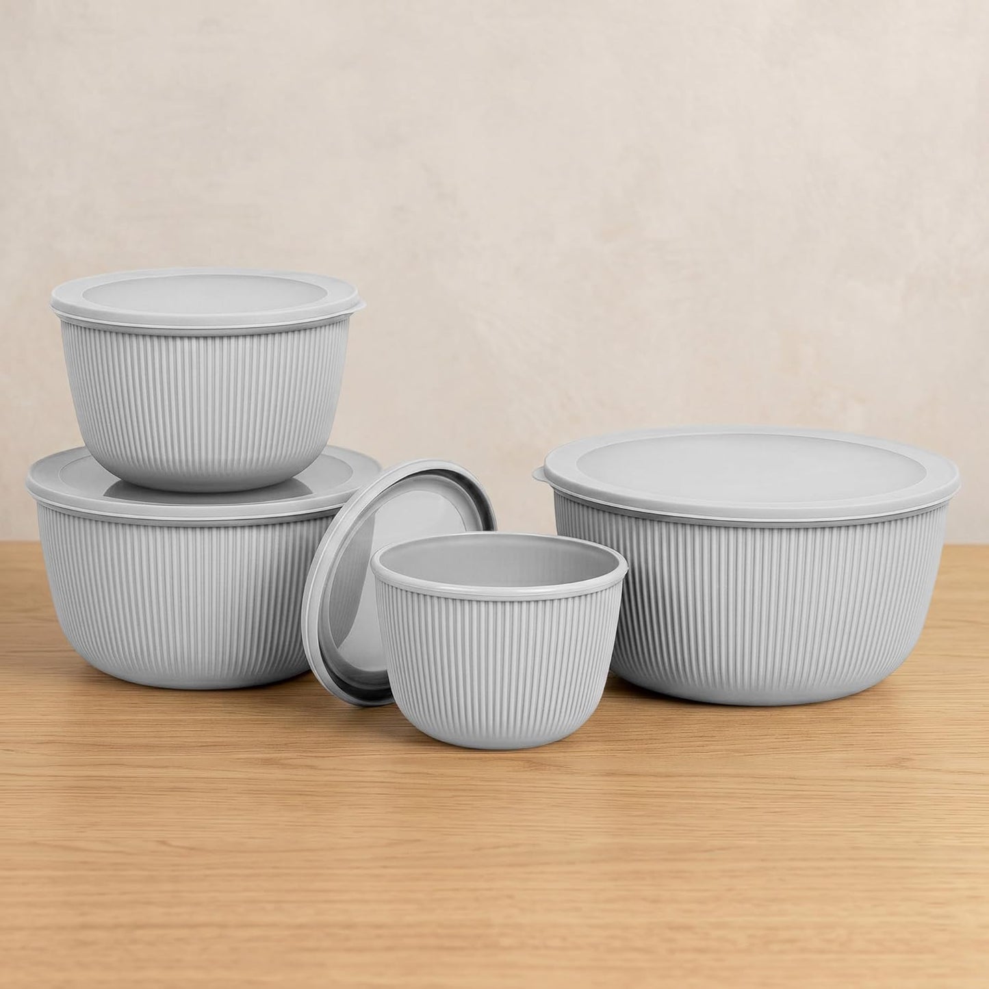 BoxedHome 4.97 Quarts Mixing Bowls with Lids - 8 Piece Plastic Nesting Bowl Set includes 4 Prep Bowls and 4 Lids, Microwave and Dishwasher Safe, Green