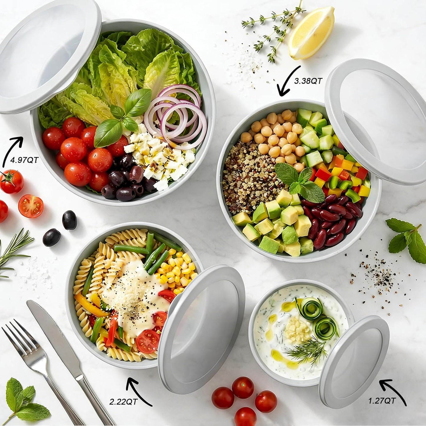 BoxedHome 4.97 Quarts Mixing Bowls with Lids - 8 Piece Plastic Nesting Bowl Set includes 4 Prep Bowls and 4 Lids, Microwave and Dishwasher Safe, Green