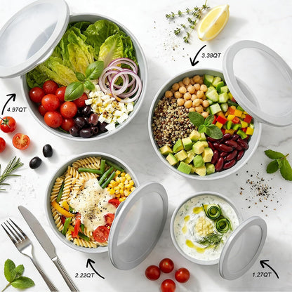 BoxedHome 4.97 Quarts Mixing Bowls with Lids - 8 Piece Plastic Nesting Bowl Set includes 4 Prep Bowls and 4 Lids, Microwave and Dishwasher Safe, Green