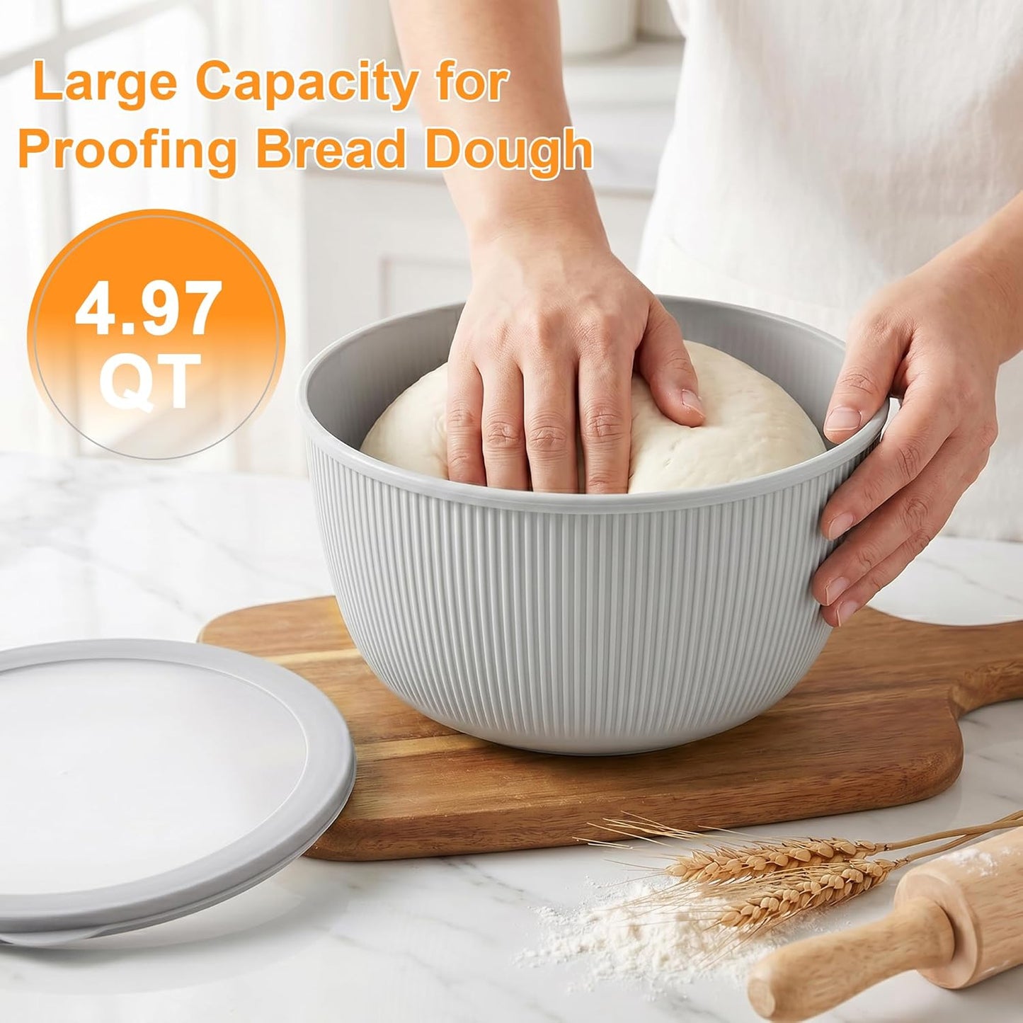 BoxedHome 4.97 Quarts Mixing Bowls with Lids - 8 Piece Plastic Nesting Bowl Set includes 4 Prep Bowls and 4 Lids, Microwave and Dishwasher Safe, Green