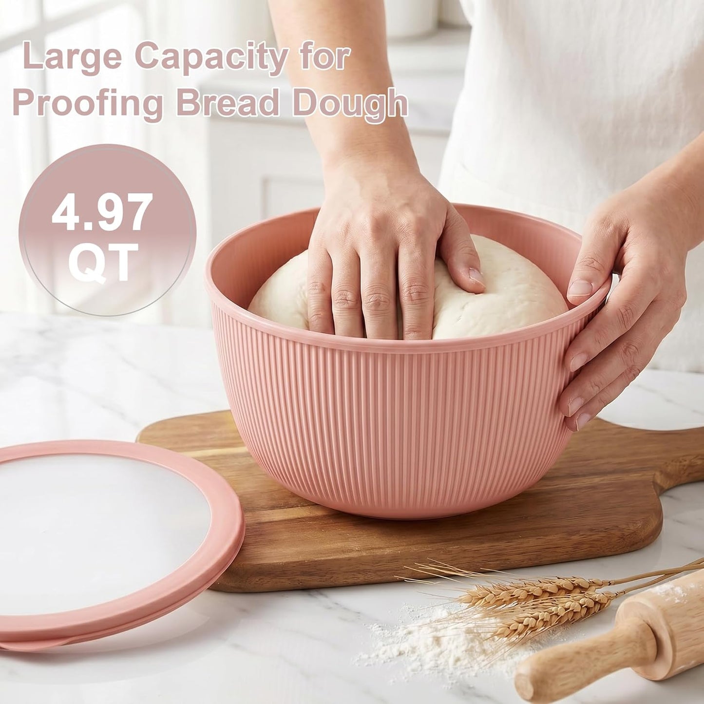 BoxedHome 4.97 Quarts Mixing Bowls with Lids - 8 Piece Plastic Nesting Bowl Set includes 4 Prep Bowls and 4 Lids, Microwave and Dishwasher Safe, Green
