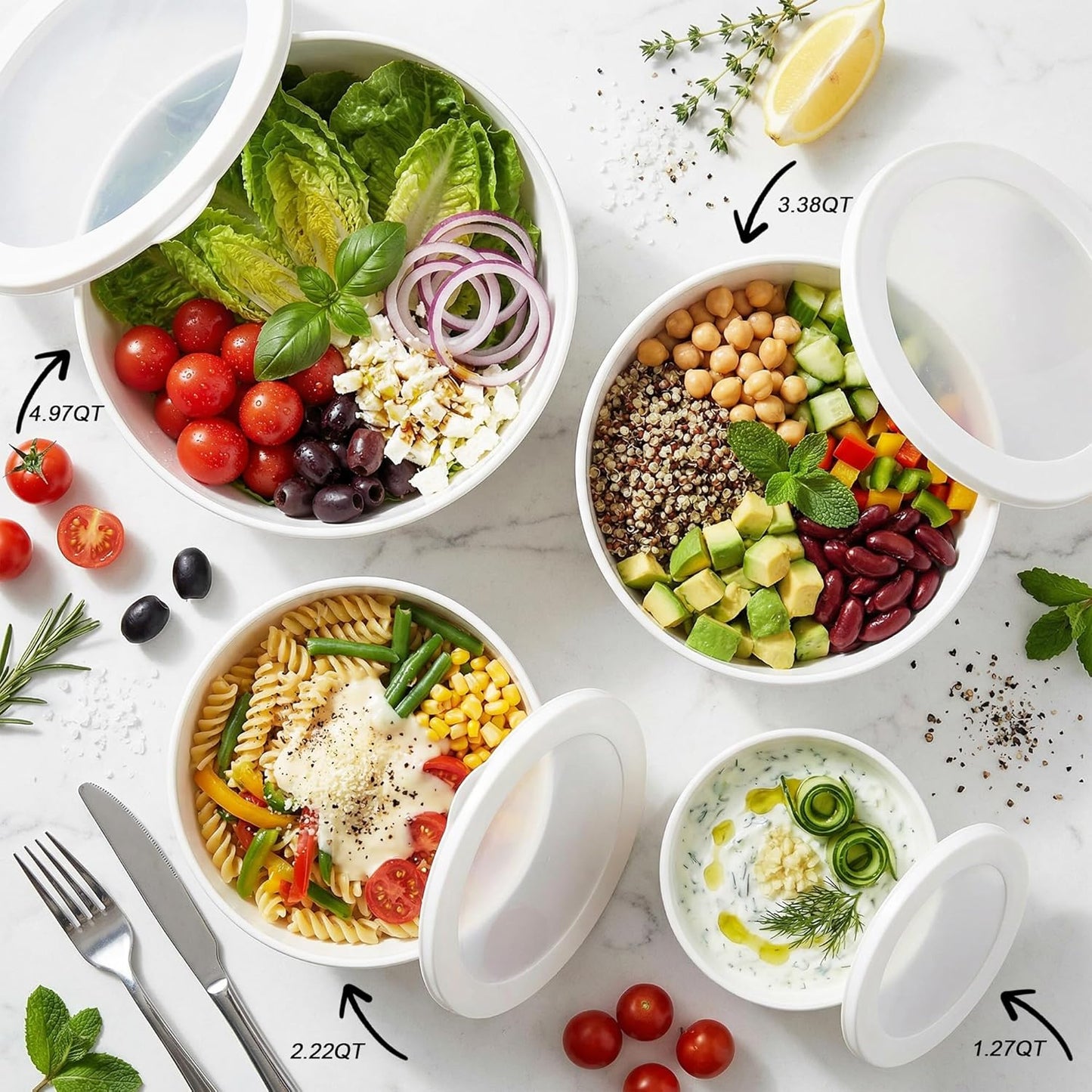 BoxedHome 4.97 Quarts Mixing Bowls with Lids - 8 Piece Plastic Nesting Bowl Set includes 4 Prep Bowls and 4 Lids, Microwave and Dishwasher Safe, Green