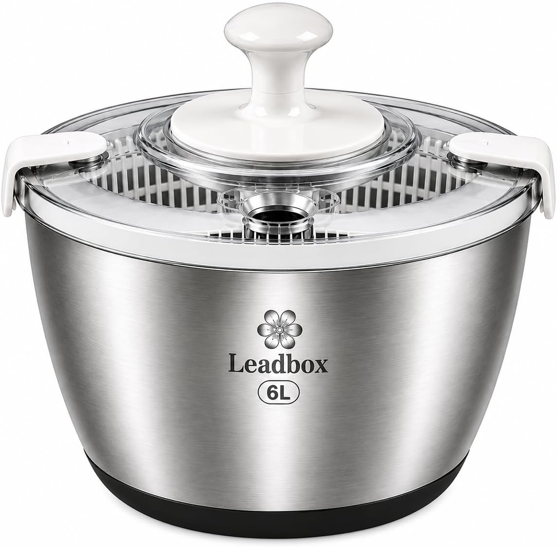 Stainless Steel Salad Spinner, 6L Heavy-Duty Lettuce Dryer with Smooth Spin Handle, Large Vegetable Washer & Fruit Rinse Bowl, Non-Slip Base