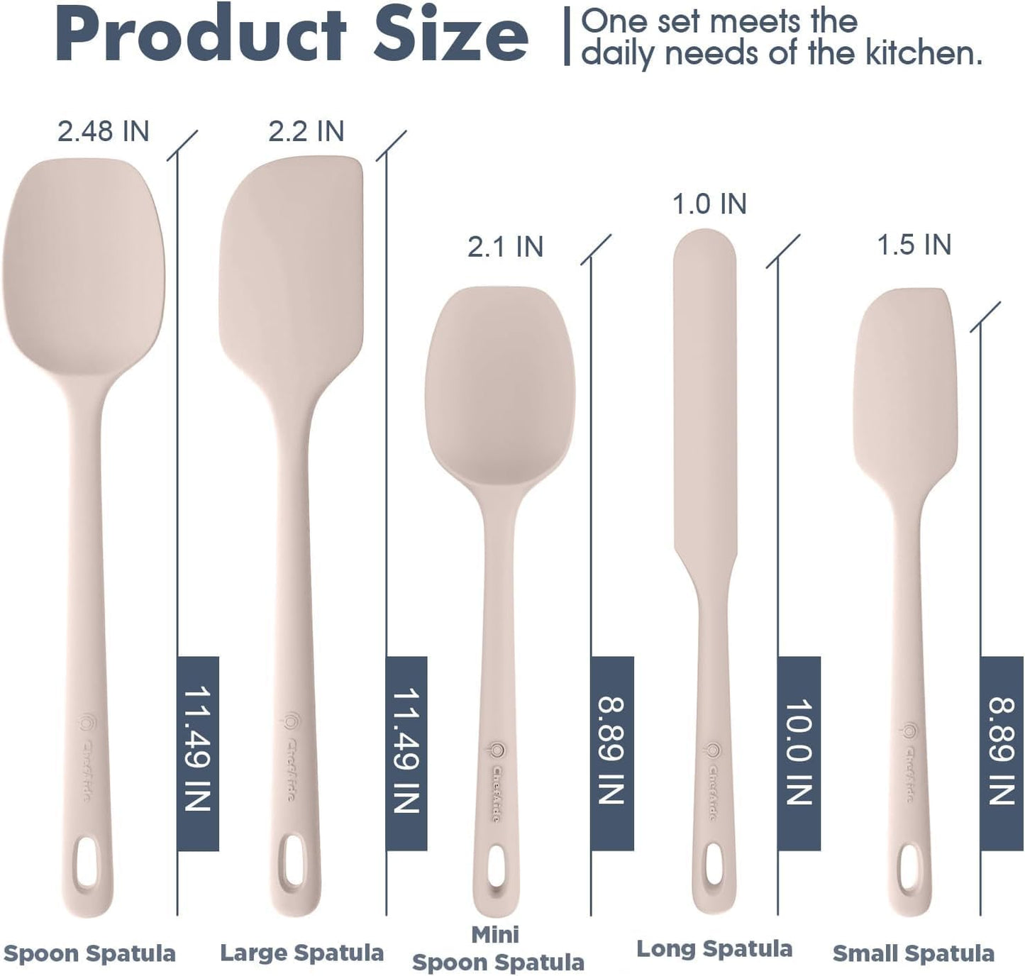 5 Pieces Silicone Spatula Set, Food Grade Rubber Spatula, Upgrade Strong Handle with Ergonomic Grip, Heat Resistant Up to 600°F for Nonstick Cookware, Cooking