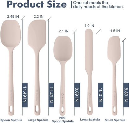5 Pieces Silicone Spatula Set, Food Grade Rubber Spatula, Upgrade Strong Handle with Ergonomic Grip, Heat Resistant Up to 600°F for Nonstick Cookware, Cooking