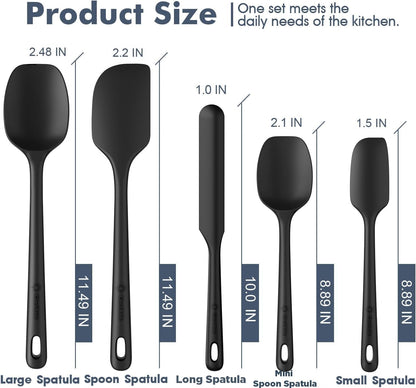 5 Pieces Silicone Spatula Set, Food Grade Rubber Spatula, Upgrade Strong Handle with Ergonomic Grip, Heat Resistant Up to 600°F for Nonstick Cookware, Cooking