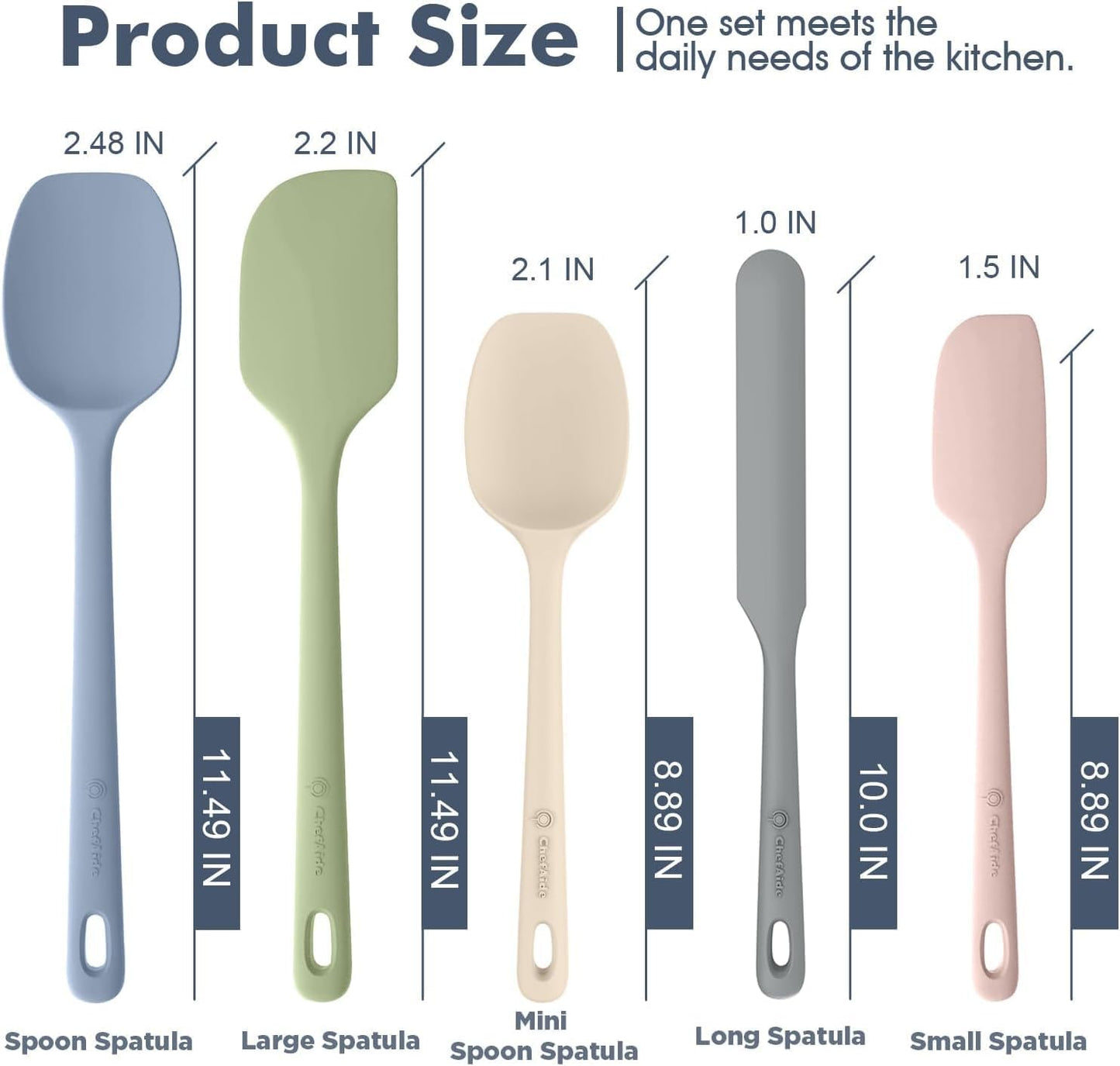 5 Pieces Silicone Spatula Set, Food Grade Rubber Spatula, Upgrade Strong Handle with Ergonomic Grip, Heat Resistant Up to 600°F for Nonstick Cookware, Cooking