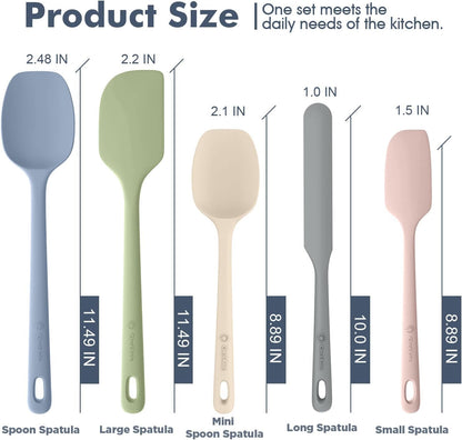 5 Pieces Silicone Spatula Set, Food Grade Rubber Spatula, Upgrade Strong Handle with Ergonomic Grip, Heat Resistant Up to 600°F for Nonstick Cookware, Cooking
