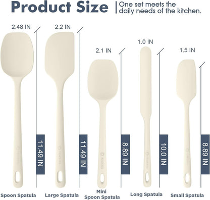 5 Pieces Silicone Spatula Set, Food Grade Rubber Spatula, Upgrade Strong Handle with Ergonomic Grip, Heat Resistant Up to 600°F for Nonstick Cookware, Cooking