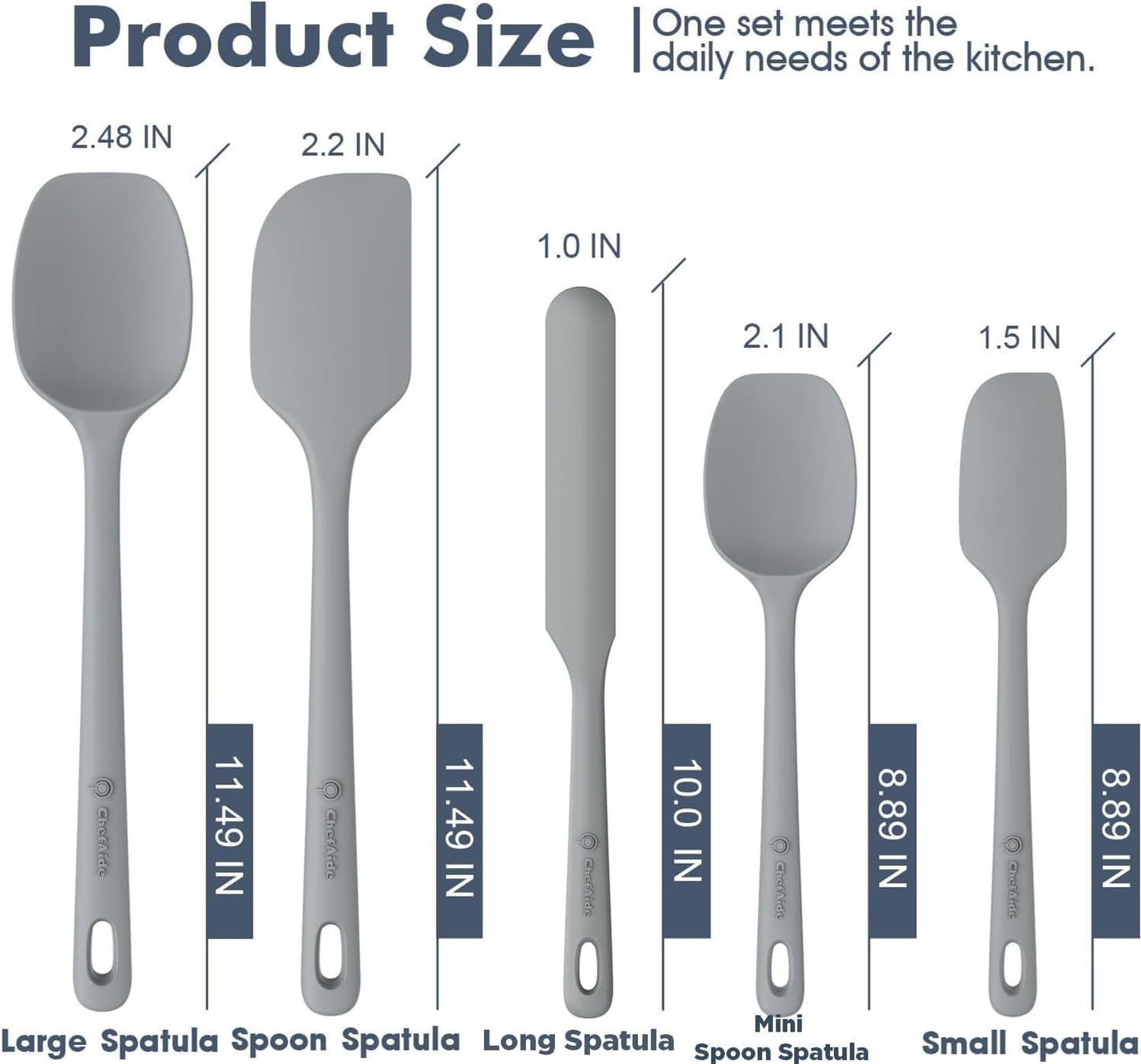 5 Pieces Silicone Spatula Set, Food Grade Rubber Spatula, Upgrade Strong Handle with Ergonomic Grip, Heat Resistant Up to 600°F for Nonstick Cookware, Cooking