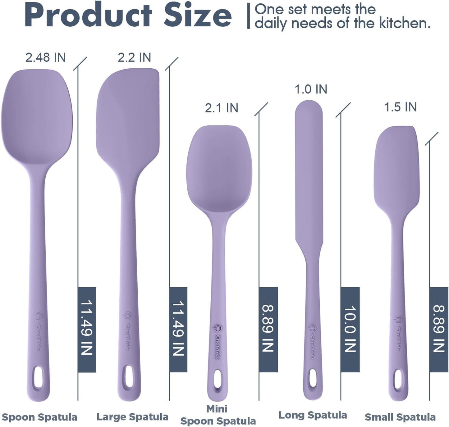 5 Pieces Silicone Spatula Set, Food Grade Rubber Spatula, Upgrade Strong Handle with Ergonomic Grip, Heat Resistant Up to 600°F for Nonstick Cookware, Cooking