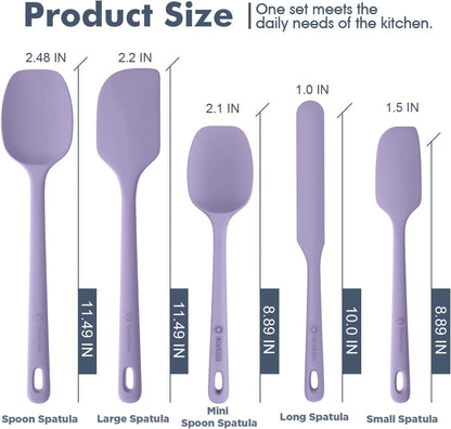 5 Pieces Silicone Spatula Set, Food Grade Rubber Spatula, Upgrade Strong Handle with Ergonomic Grip, Heat Resistant Up to 600°F for Nonstick Cookware, Cooking